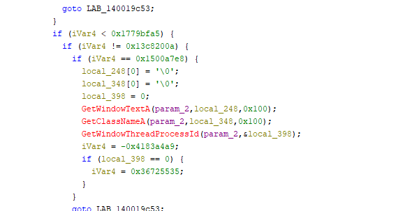 A block of code written in a programming language displaying conditional statements and function calls, with variables and functions related to window management, displayed in a syntax-highlighted format.